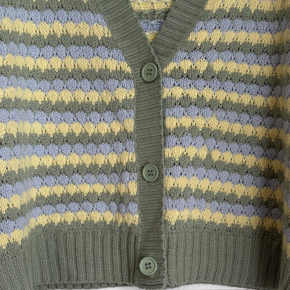 Ardene Cozy Pastel Striped Cropped Cardigan Soft Girl Aesthetic Cute Knit - Picture 4 of 7